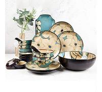Hand-Painted Dinnerware Set Blue Rice Bowl Soup Bowl Dinner Plate Fish Plate Combination Ceramic Household for 2 Tableware,28piece