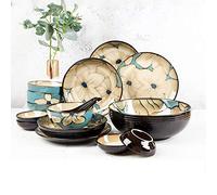 Hand-Painted Dinnerware Set Blue Rice Bowl Soup Bowl Dinner Plate Fish Plate Combination Ceramic Household for 2 Tableware,18 Piece