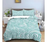 Hand-Painted Double Bedding Set Waves Duvet Covers Adults, Soft Fluffy Microfibre Quilt Cover, Bedding Double Bed Set with Zipper Closure + 2 Pillowcases 50x75cm -Ai3082