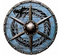 Hand Painted Dragon Wooden Viking Shield | Battle Ready Medieval LARP Shield (24 Inches) Blue and Black