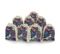 Hand Painted Dragonfly 8 PCS Muslin Bags with Drawstring Sachet Bags Empty Small Cotton Drawstring Bag Muslin Reusable & Washable Cotton Bag for Herb Spice Candy Soap Jewelry Wedding Gift Pouches