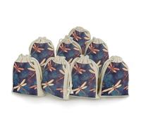 Hand Painted Dragonfly 8 PCS Muslin Bags with Drawstring Sachet Bags Empty Small Cotton Drawstring Bag Muslin Reusable & Washable Cotton Bag for Herb Spice Candy Soap Jewelry Wedding Gift Pouches