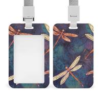 Hand Painted Dragonfly Badge Holder Vertical Id Card Holder with Lanyard Heavy Duty Name Tag Holders Waterproof Work Badge Holder for Office Cruise Teacher Cute Badge Protector