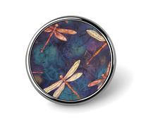 Hand Painted Dragonfly Badges Circle with Button Design, Personalized Picture Pin Brooches, Round Badge Holders for Decorate Hat Shirt Clothing Bag Accessories