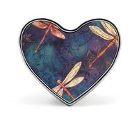 Hand Painted Dragonfly Badges Heart with Button Design, Personalized Picture Pin Brooches, Heart Badge Holders for Decorate Hat Shirt Clothing Bag Accessories