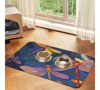 Hand Painted Dragonfly Dog Food Mats for Floors, 16x24 Inch Non-Slip Super Absorbent Pet Food Mat, Dishwasher Dog Mat for Food and Water, Cute Rubber Quick Dry Pet Feeding Mat for Dogs Puppy Cats