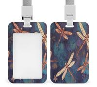Hand Painted Dragonfly ID Badge Holder Waterproof Card Protector Push-Pull Slot Work ID Card Holder with Lanyard Personalized Detachable Card Holders for Office Corporate Use