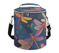 Hand Painted Dragonfly Insulated Cooler Bag, Collapsible & Leakproof Lunch Bag, Large Capacity Cooler for Picnic Travel Camping