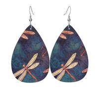 Hand painted dragonfly Leather Earrings Dangle Drop for Women Lightweight Teardrop Earrings Pendant Christmas Birthday Gift Fashion Jewelry Outfits Accessories