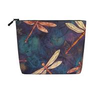 Hand Painted Dragonfly Makeup Bag For Women, Waterproof Linen Travel Cosmetic Organizer Lightweight Zipper Travel Toiletry Bag Organizer Makeup Brushes Storage Bag
