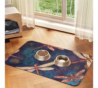 Hand Painted Dragonfly Pet Feeding Mat Absorbent Pu Leather Dog Cat Food Mats Contain Spills Protects Floors, Anti-Slip Rubber Backing Dog Bowl Mats Easy Clean Pet Placemats 40x60cm