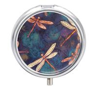 Hand Painted Dragonfly Pill Box Medicine Pill Organizer 3 Compartment Daily Pill Case Small Pill Container Round Pill Holder Travel Pill Box Metal Pill Case for Purse Pocket