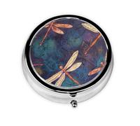Hand Painted Dragonfly Pill Case with Mirror Retro 3 Compartment Pill Box Small Pill Organizer for Purse or Pocket Decorative Metal Medicine Vitamin Organizer Unique Gifts