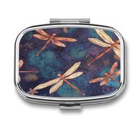Hand Painted Dragonfly Pill Organizer with 2 Compartments Metal Square Pill Case Small Pill Box Portable Medicine Box Slim Travel Pill Container Medicine Organizer for Daily Use