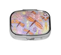 Hand Painted Dragonfly Print Pill Box 2 Compartment Medicine Pill Case,Portable for Pocket Or Purse Pill Box Decorative Metal Medicine Organizer
