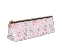 Hand Painted Dragonfly Printing Triangular Leather Pencil Case with Zipper Pen Pouchfor Boys Girls Pupil for Work and School