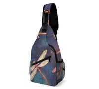Hand Painted Dragonfly Sling Bag with Rfid Blocking Causal Mens Crossbody Bag Lightweight Chest Pack Large Man Purse Travel Crossbody Backpack Shoulder Sling Backpack for Hiking Running Cycling