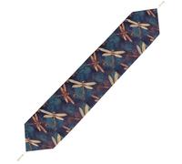 Hand Painted Dragonfly Table Runner for Dining Table, Short Plush Runners Washable & Durable Tablerunner Modern Home Decor for Wedding, Kitchen, Holiday 229*33cm