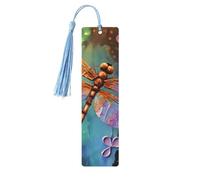 Hand Painted Dragonfly Wooden Bookmark for Men Women, Handmade Wood Bookmark Craft with Tassel Pendant Unfinished Wood Tag Book Mark Gifts Bookmarks Hanging Labels for Book Lovers