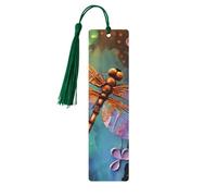 Hand Painted Dragonfly Wooden Bookmarks 5 Pcs,Handmade Double-Sided Printed Book Marks Page Markers with Dark Green Tassels Book Accessories Gift for Book Lovers Women Men