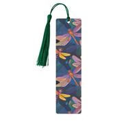 Hand Painted Dragonfly Wooden Bookmarks 5pcs with Dark Green Tassels Handmade Double-Sided Printed Book Marks Page Markers Book Accessories Gift for Book Lovers Women Men
