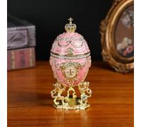 Hand Painted Egg Trinket Box, Decorative Russian Easter Egg Jewelry Trinket Box, 6.5 inch High Large Egg Trinket Box, Classic Easter Ornaments Great for Home Decor or Gift Ideas (Pink)