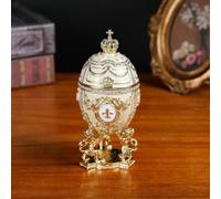 Hand Painted Egg Trinket Box, Decorative Russian Easter Egg Jewelry Trinket Box, 6.5 inch High Large Egg Trinket Box, Classic Easter Ornaments Great for Home Decor or Gift Ideas (White)