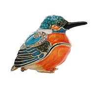 Hand Painted Enamel Bird Trinket Box, Hinged Jewelry Organizer with Crystals, Unique Home Decor Figurine Keepsake Collectible, Personalized Elegant Handmade Ornament (kingfisher)
