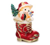 Hand Painted Enamel Christmas Stocking Trinket Box, Hinged Jewelry Organizer Storage, Unique Home Decor Keepsake Collectible Figurine, Personalized Decoration Ornament Gifts (Red Christmas Stocking)