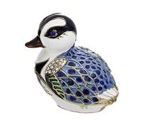 Hand Painted Enamel Duck Trinket Box for Home Decor, Hinged Jewelry Organizer for Ring Earrings, Unique Figurine Keepsake Collectible Personalized Elegant Handmade Ornament Gifts (Blue Cartoon Duck)