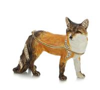 Hand Painted Enamel Fox Trinket Box for Home Decor, Unique Keepsake Collectible Figurine Jewelry Organizer Storage, Personalized Elegant Handmade Statue Decorative Ornament Gifts (Red Fox-1)