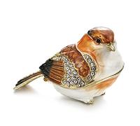 Hand Painted Enamel Goldfinch Trinket Box for Home Decor, Hinged Jewelry Organizer for Ring Earrings, Unique Figurine Keepsake Collectible Personalized Elegant Handmade Ornament Gifts (Gold Finch)