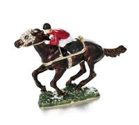 Hand Painted Enamel horse race Trinket Box for Home Decor, Unique Keepsake Collectible Figurine Jewelry Organizer Storage, Personalized Handmade Statue Decorative Ornament Gifts (Black Horse Race)