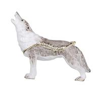 Hand Painted Enamel Howling Wolf Trinket Box, Hinged Jewelry Box Unique Mini Ring Necklace Jewelry Organizer, Classical Bejeweled Storage, Figurine Collectible Keepsake Home Decor (Wolf)