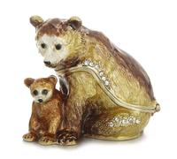 Hand Painted Enamel Mother & Child Bear Trinket Box for Home Decor, Unique Keepsake Collectible Figurine Jewelry Organizer Storage, Personalized Handmade Statue Decorative Ornament Gifts (Brown Bears)