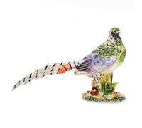 Hand Painted Enamel Pheasant Trinket Box for Home Decor, Unique Keepsake Collectible Figurine Jewelry Organizer Storage, Personalized Elegant Handmade Statue Decorative Ornament Gifts (Green Pheasant)