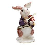 Hand Painted Enamel Rabbit Trinket Box, Hinged Jewelry Organizer Mini Ring Earrings Storage, Unique Home Decor Figurine Keepsake Collectible, Personalized Elegant Handmade Ornament (Rabbit-Violin)