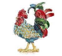 Hand Painted Enamel Rooster Trinket Box for Home Decor, Unique Keepsake Collectible Figurine Jewelry Organizer Storage, Personalized Elegant Handmade Statue Decorative Ornament Gifts (Blue Rooster)