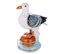 Hand Painted Enamel Seagull Trinket Box for Home Decor, Hinged Jewelry Organizer for Ring Earrings, Unique Figurine Keepsake Collectible Personalized Elegant Handmade Ornament Gifts (White Seagull)