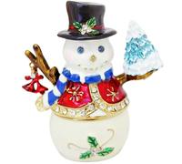 Hand Painted Enamel Snowman Figurines Trinket Box Decorative Hinged Jewelry Organizer Ring Earrings Storage Collectible Christmas Home Ornament Gifts