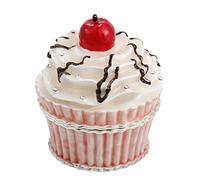 Hand Painted Enamel Trinket Box, Hinged Jewelry Organizer Storage, Unique Home Decor Figurine Keepsake Collectible, Personalized Elegant Handmade Decoration Ornament Gifts (Cupcake with Cherry)
