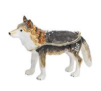 Hand Painted Enamel Wolf Trinket Box for Home Decor, Hinged Enamel Jewelry Organizer Storage, Unique Keepsake Collectible Figurine Personalized Elegant Ornament Gifts (Grey Wolf)