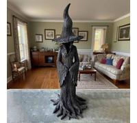 Hand-Painted Enchanting Tree Witch Statue: The Guardian of Your Home, Cracker Barrel Witch Garden Statue, Retro Gothic Resin Witch Figurines Desktop Ornament for Halloween Home Outdoor