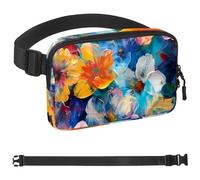 Hand-painted Floral Fanny Packs for Women Men, Crossbody Belt Bag with Zipper Pockets,Waterproof Waist Packs with Adjustable Strap for Workout Running Traveling Hiking, Multicolor, One Size