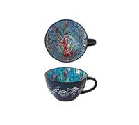 Hand-Painted Floral Pattern Ceramic Mug, Large Capacity Coffee Cup & Breakfast Bowl, Bohemian Style Tea Milk Cereal Mug for Home Kitchen 14oz(Style D)