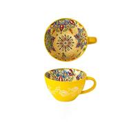 Hand-Painted Floral Pattern Ceramic Mug, Large Capacity Coffee Cup & Breakfast Bowl, Bohemian Style Tea Milk Cereal Mug for Home Kitchen 14oz(Style B)