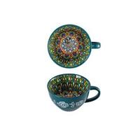 Hand-Painted Floral Pattern Ceramic Mug, Large Capacity Coffee Cup & Breakfast Bowl, Bohemian Style Tea Milk Cereal Mug for Home Kitchen 14oz(Style F)