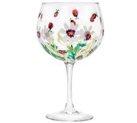Hand Painted Flower Gin Glass - Nature themed Bees Butterfly Flowers -Gift Boxed
