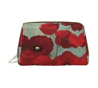 Hand Painted Flower Print Makeup Bag Portable Leather Waterproof Cosmetic Bag Clutch Makeup Brush Bag (6.7x4.3in)