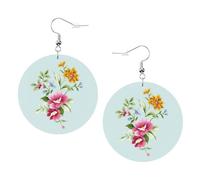 Hand Painted Flower Printed Faux Leather Earrings Set For Women, 1 Pair Lightweight Dangle Drop Pierced Earrings Jewelry Gifts For Women